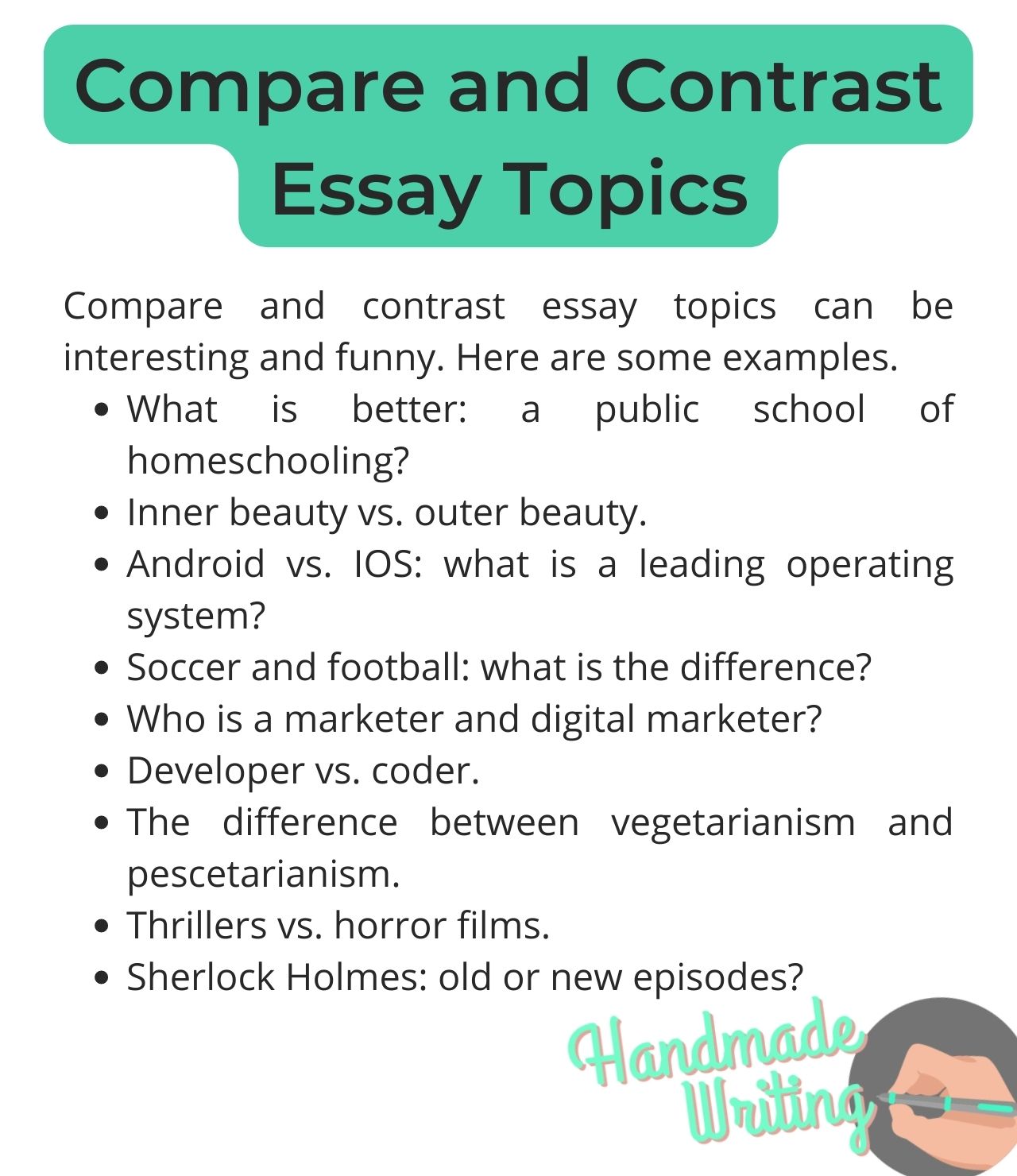 good comparison contrast essay topics