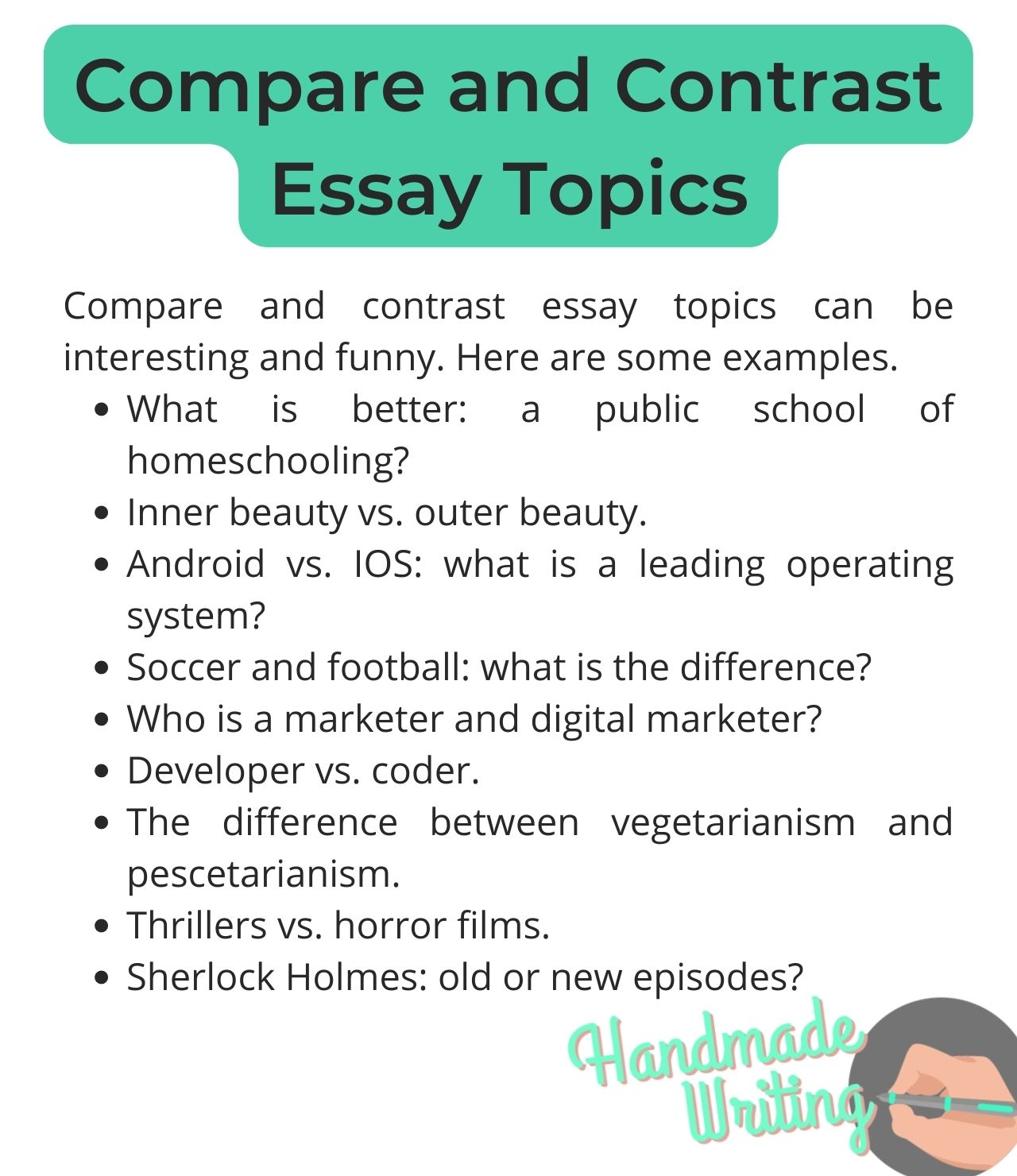 compare and contrast essay topic ideas for college